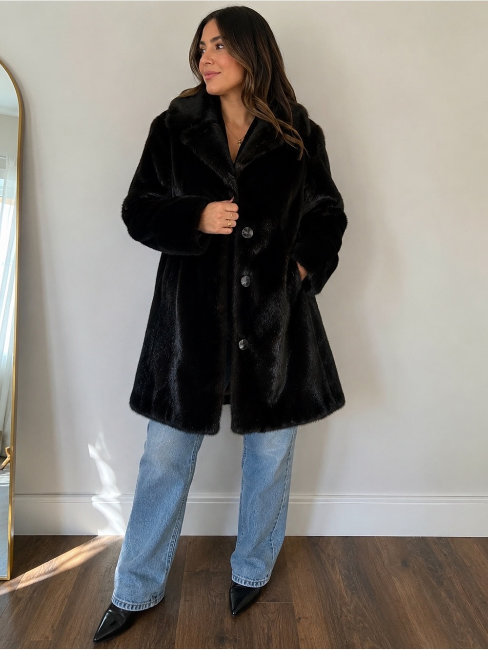NWT Vintage Pendleton Black Faux Fur Coat with Satin Lining